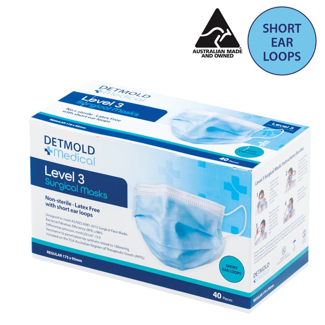 Australian Made Level 3 Surgical Face Mask with Short Ear loops