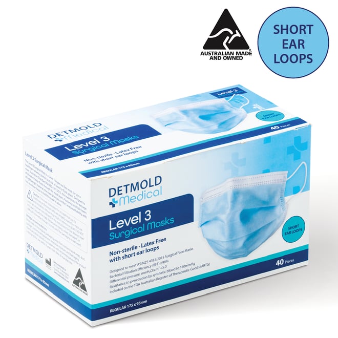 Australian Made Level 3 Surgical Face Mask with Short Ear loops