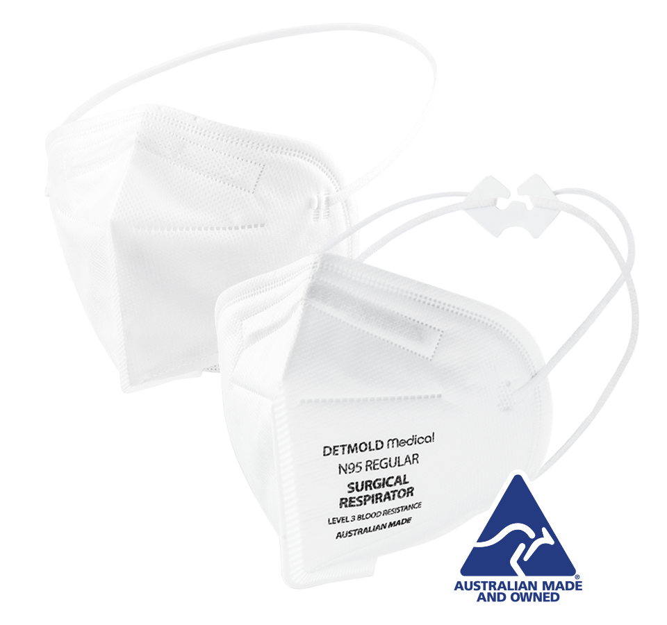 N95 surgical respirator with head band and FitClip