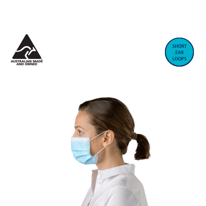 Australian Made level 3 Surgical Face Masks with Short Ear Loops