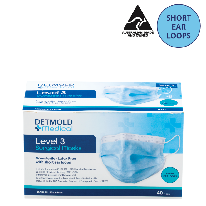 Australian Made Level 3 Surgical Face Mask with Short Ear loops