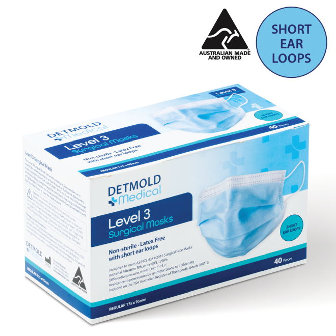 Australian Made Level 3 Surgical Face Mask with Short Ear loops