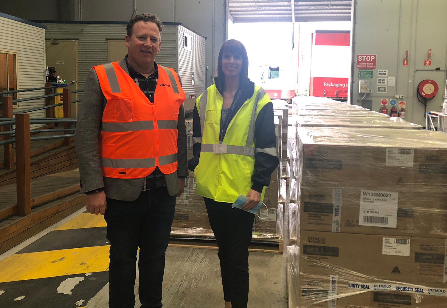 Detmold Group's Tom Lunn as first delivery of masks for SA Health